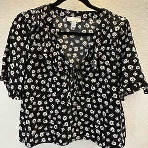 Topshop Black and White Floral Blouse